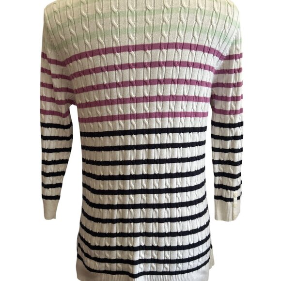 Croft & Barrow Womens Striped Cable Knit Cotton Sweater M Multicolor 3/4 Sleeves - Picture 2 of 7